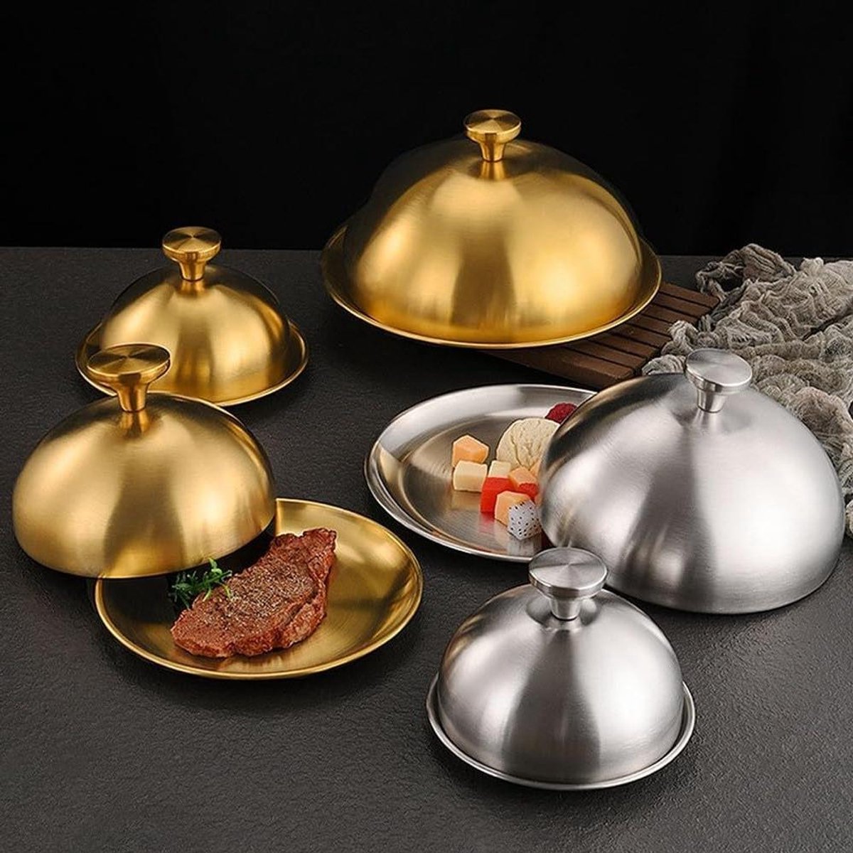Steak Dish Cover - Ronde Plaat Deksel - Tafelpresentatie Verbeteren - Roestvrijstalen Constructie - 30 cm - Goud