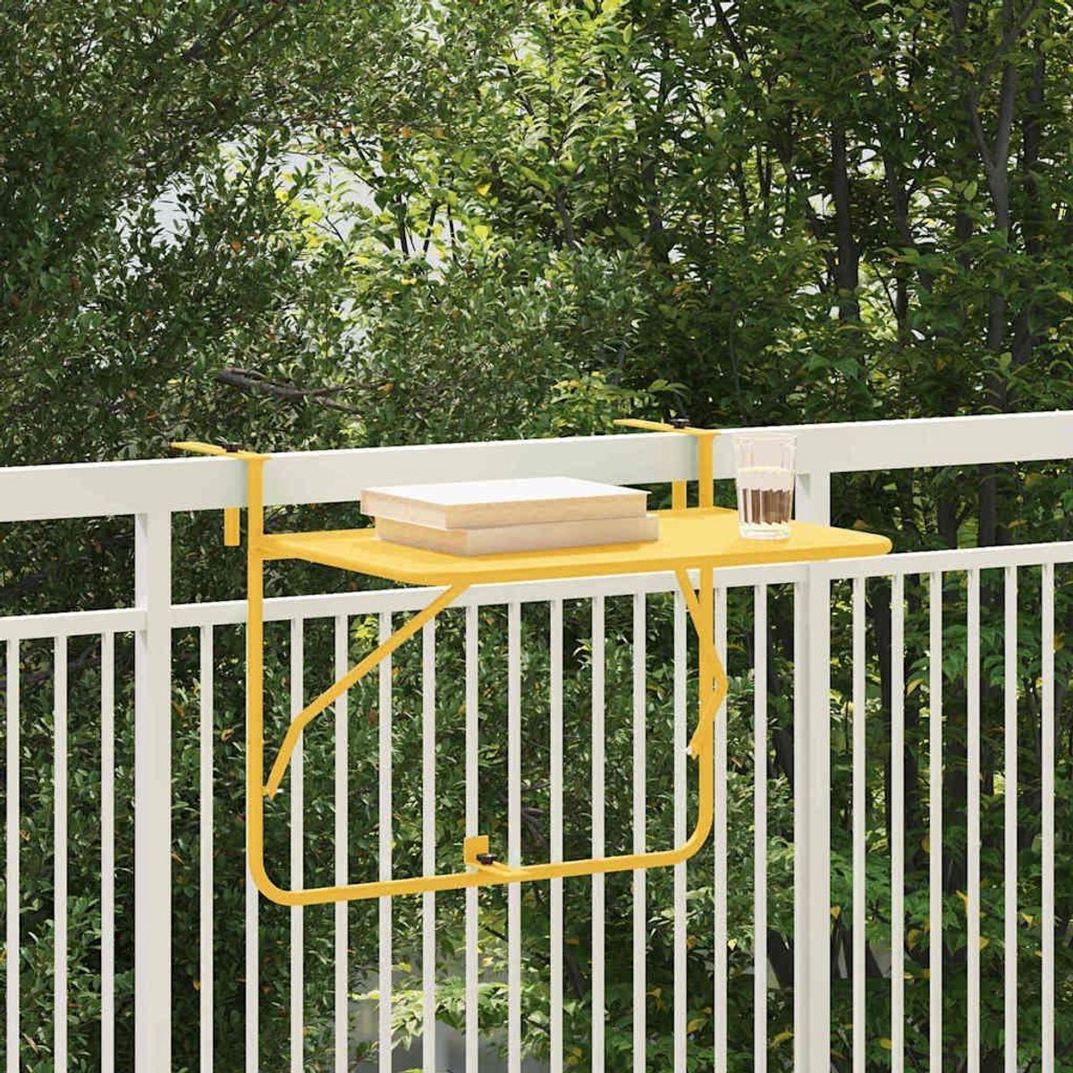 Inklapbare bijzettafel - Klaptafel balkon - Buiten ontspannen - Ruimtebesparend ontwerp - 65 cm hoog - Mosterdgeel