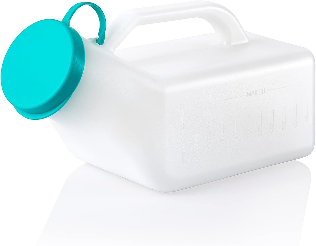 SnelShoppen - Urinesteenfles Mannen | 1000ml | Veilig Deksel | Meetlat | Ergonomisch Handvat | Compact en Lichtgewicht voor Thuis, Camping en Reizen
