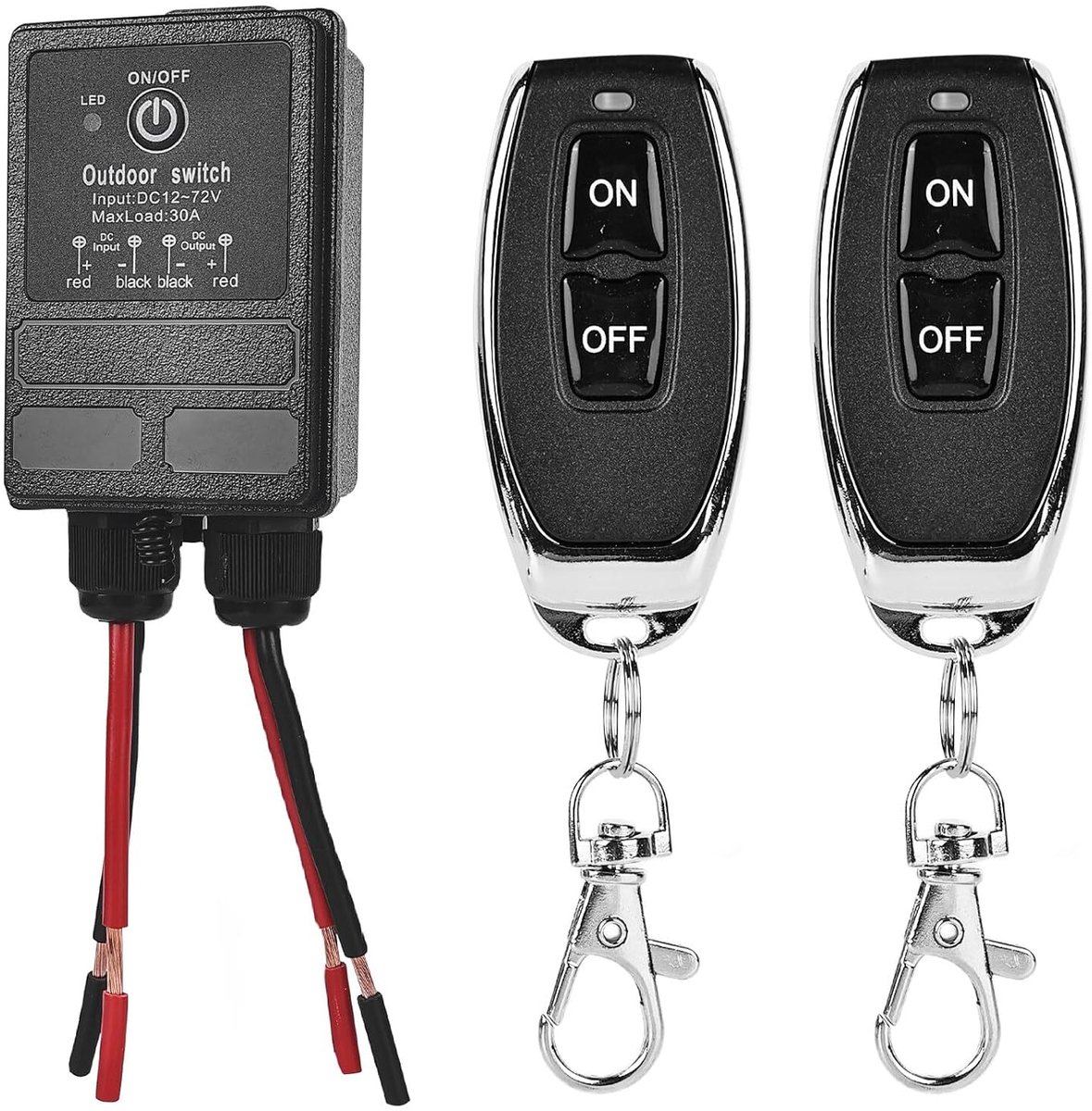 Afstandsbedieningsschakelaar, 12 V draadloze schakelaar, DC12 V ~ 72 V 30 A, relais, afstandsbediening, 100 ~ 3000 m lang bereik, draadloze schakelaar met afstandsbediening, voor garagedeuren