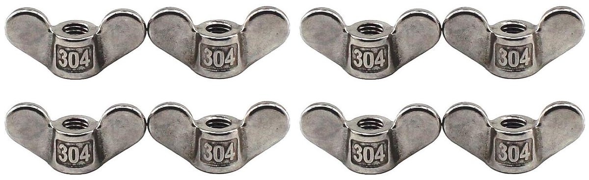 304 RVS vleugelmoer M8 hand gedraaide bevestigingsmiddelen vlinder vleugel vormige moer DIY hardware pak van 8