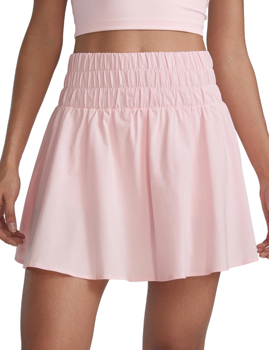YOGA Tennisrokjes met hoge, gesmokte taille | Dames-skort met ingebouwde short en zakken – sneldrogend, geschikt voor golf, zwierig model, mini-lengte