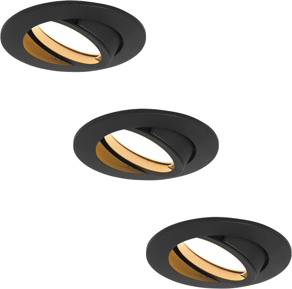 LED inbouwspot dimbaar zwart zwenkbaar 5W plat 230V inbouwspot spot inbouwspot 68mm boorgat, 120° stralingshoek, warmwit 3000K (verpakking van 3)