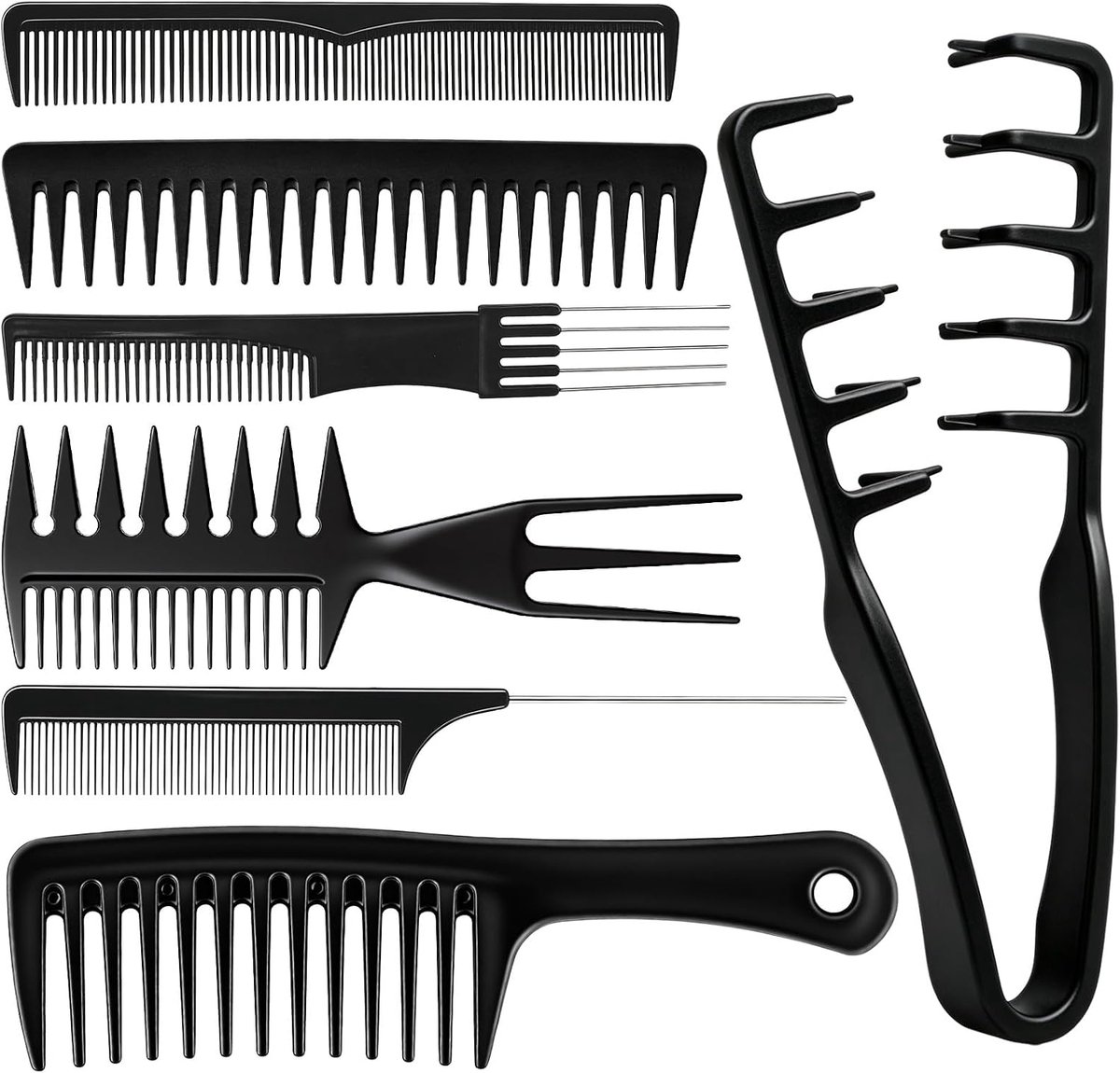7 stuks haarkam, krulkam, textuurkam, carbonkam, stylingkam, steelkam, staartkam, brede tandkam, haaitandkam, professionele kapper en barberkam voor mannen en vrouwen van haarkam