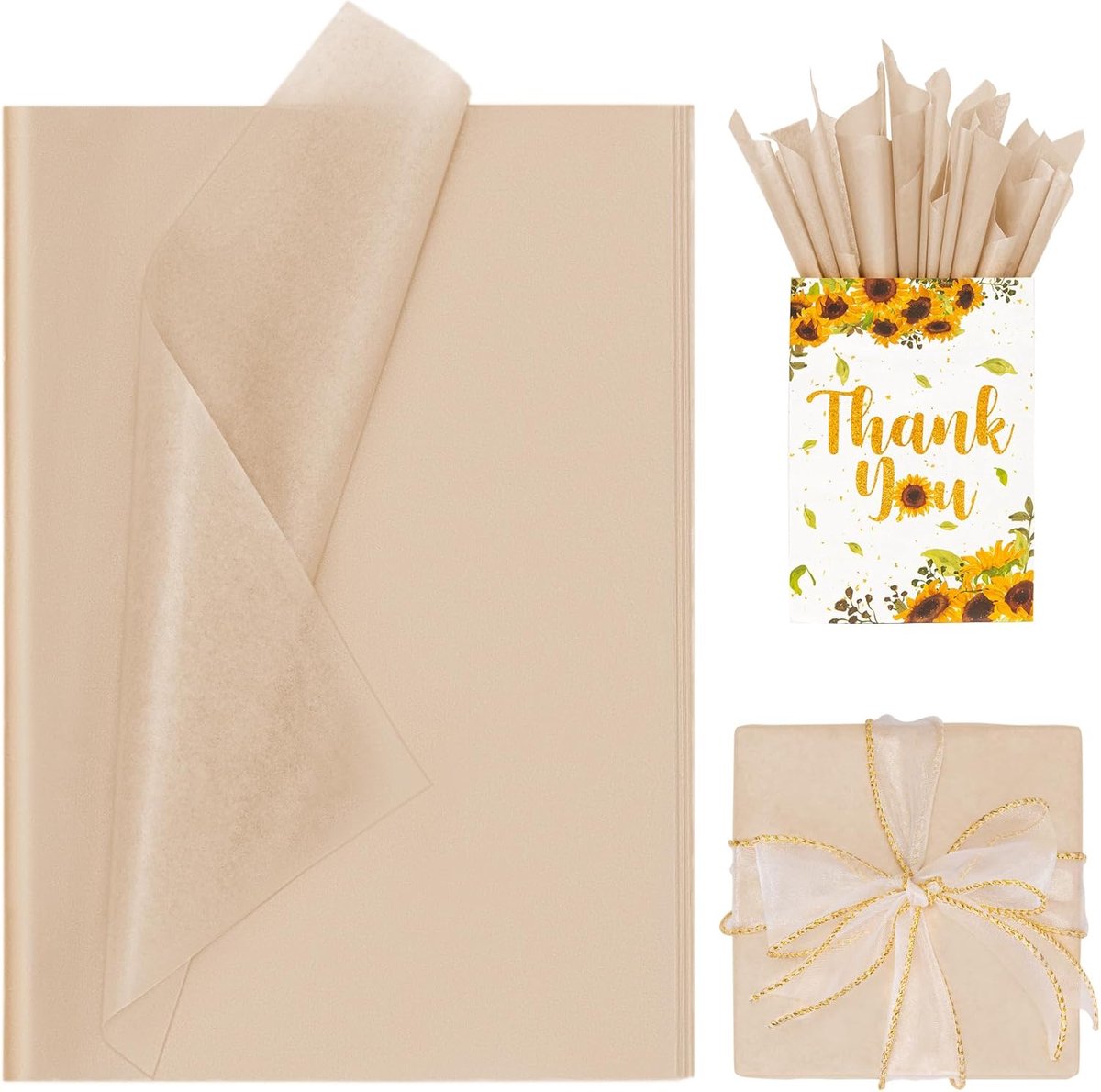 Zijdepapier, 100 vellen, bruin zijdepapier, verpakkingsmateriaal voor verpakking en cadeau, vintage kraftpapier, verpakkingspapier voor verjaardag, bruiloft, Kerstmis, 50 x 35 cm