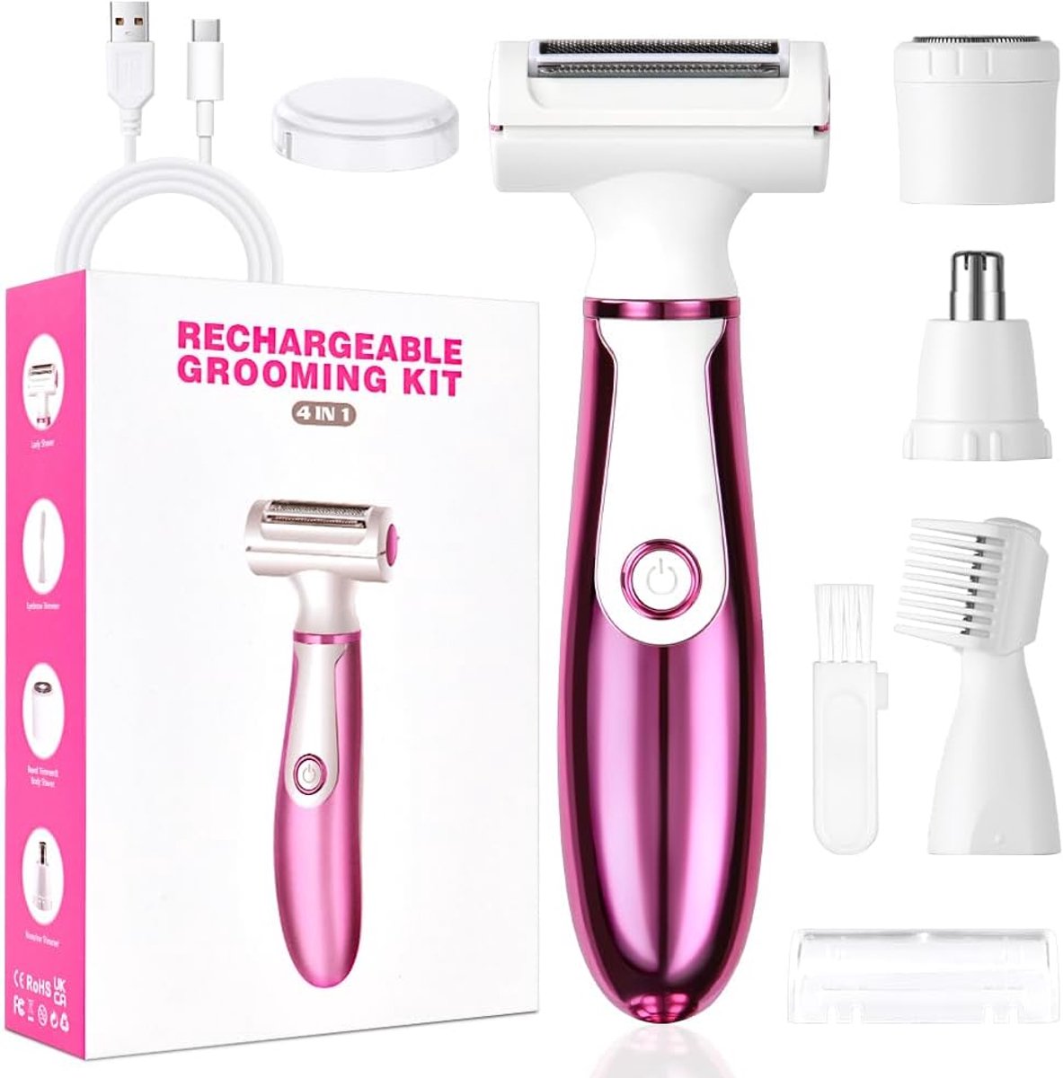 SnelShoppen - Vrouwen Elektrische Scheermachine 4-in-1, Draadloos, Oplaadbaar, Epilator, Multifunctioneel, Voor Droog en Nat Gebruik, Waterproof, Voor