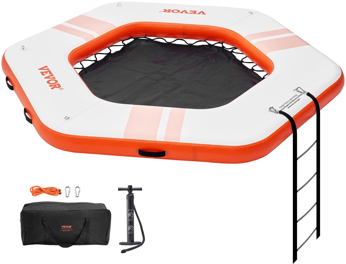 SnelShoppen - Opblaasbaar drijvend dok Ø8,5 ft met Ø5 ft trampoline, antislip watermat, draagbare tas en afneembare ladder voor tuin, zwembad, feest e