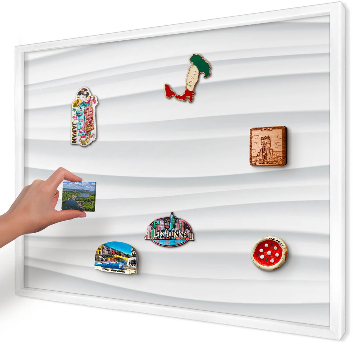 Artprintcave Wit Magneetbord mit Witte Lijst - 70x50 cm - Witte Golven Magneetbord Voor Keuken - Minimalist Wandbord Magnetisch - Achtergronden En Patronen