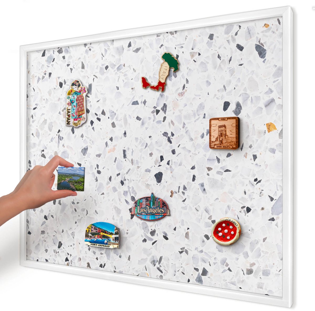 Artprintcave Wit Magneetbord mit Witte Lijst - 80x60 cm - Terrazzo-Stijl Magnetisch Bord - Minimalist Wandbord Magnetisch - Texturen