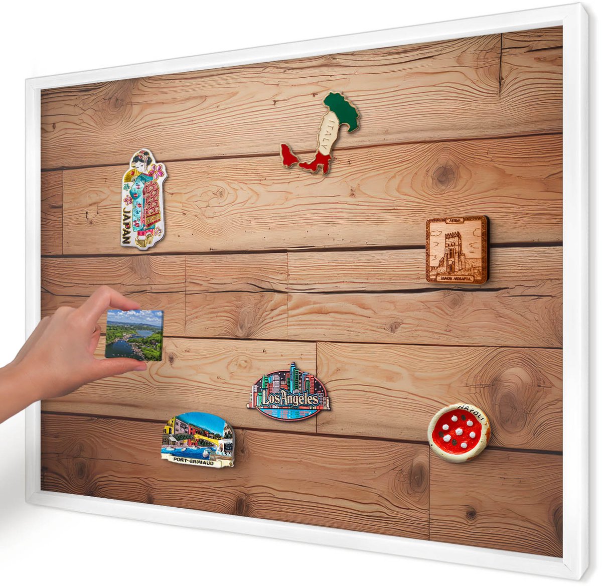Artprintcave Bruin Magneetbord mit Witte Lijst - 70x50 cm - Houten Planken Wandbord Magnetisch - Rustiek Magnetisch Bord Voor Magneten - Texturen