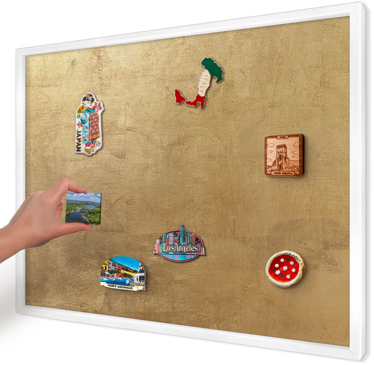 Artprintcave Geel Magneetbord mit Witte Lijst - 70x50 cm - Gele Textuur Notitiebord - Rustiek Magnetische Organizer - Texturen