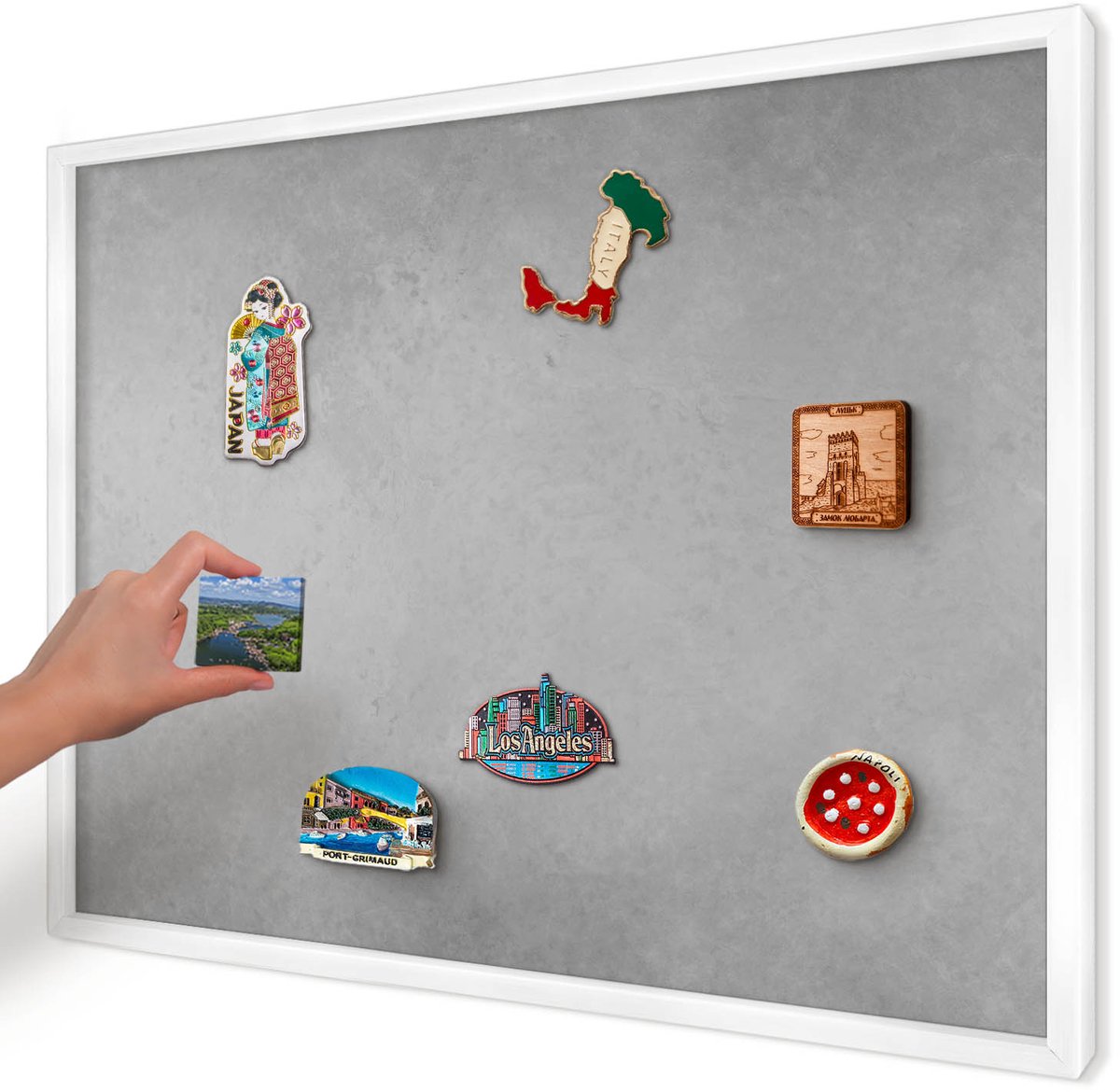 Artprintcave Grijs Magneetbord mit Witte Lijst - 70x50 cm - Zilveren Mist Memobord Keuken - Minimalist Magnetisch Bord - Texturen