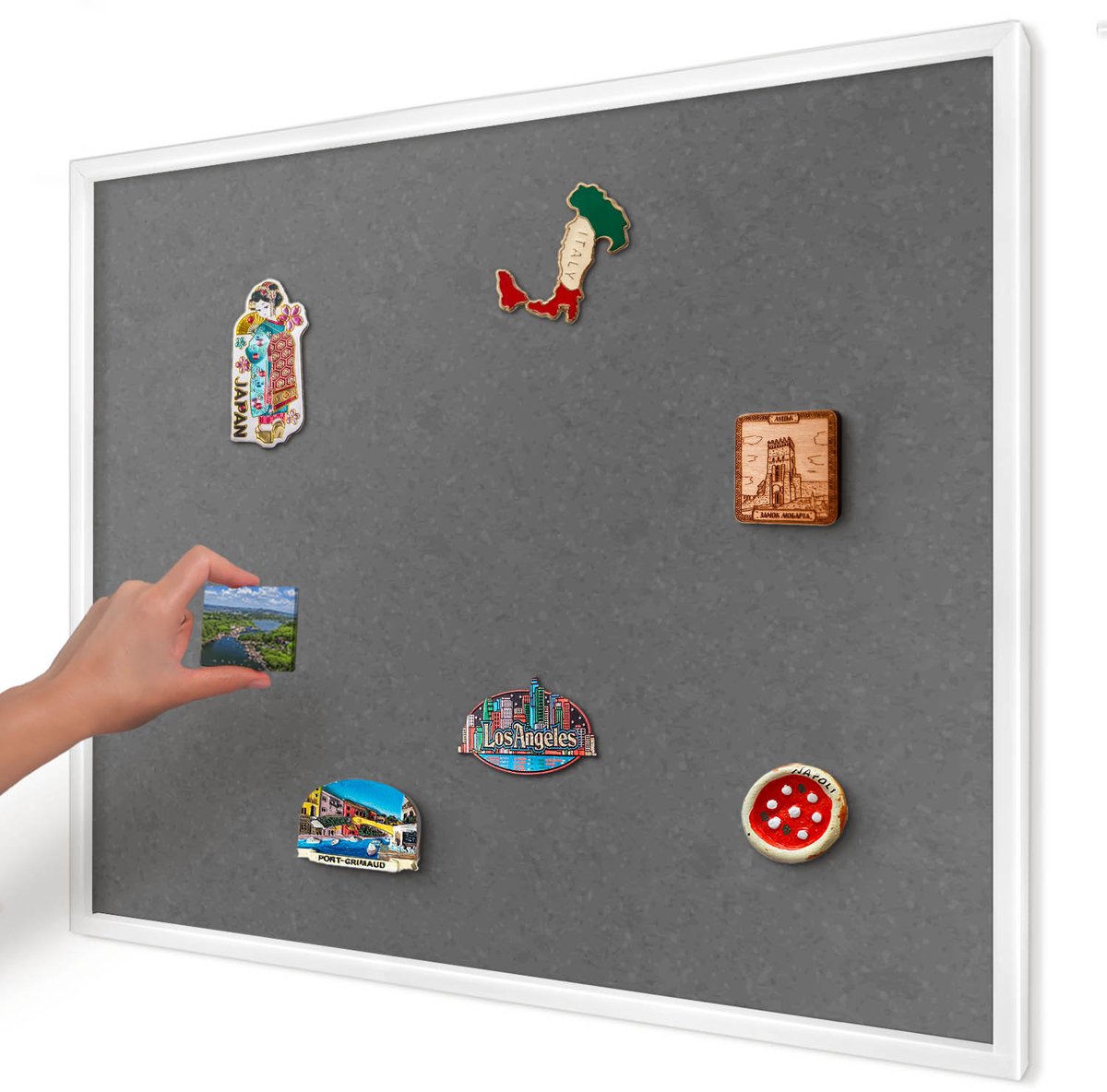 Artprintcave Grijs Magneetbord mit Witte Lijst - 80x60 cm - Grijze Textuur Magneetbord Voor Keuken - Minimalist Magnetisch Bord Voor Magneten - Texturen