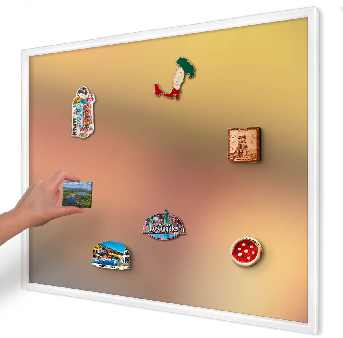 Artprintcave Geel Magneetbord mit Witte Lijst - 80x60 cm - Kleurrijke Gloed Notitiebord - Abstract Wandbord Magnetisch - Abstractie