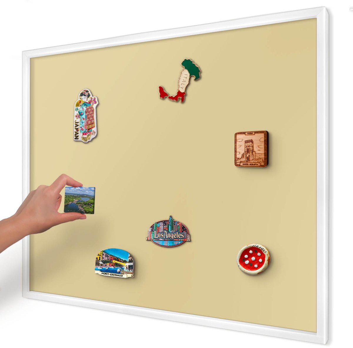 Artprintcave Beige Magneetbord mit Witte Lijst - 80x60 cm - Beige-Geel Magneet Bord mit Frame - Minimalist Notitiebord - Achtergronden En Patronen