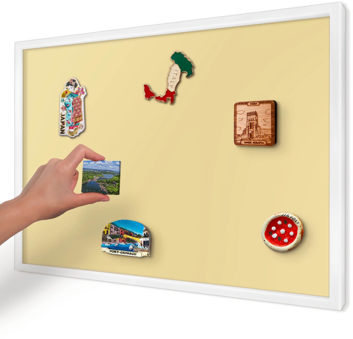 Artprintcave Romig Magneetbord mit Witte Lijst - 60x40 cm - Crèmegeel Magneetbord Voor Keuken - Minimalist Magnetisch Bord Voor Magneten - Achtergronden En Patronen