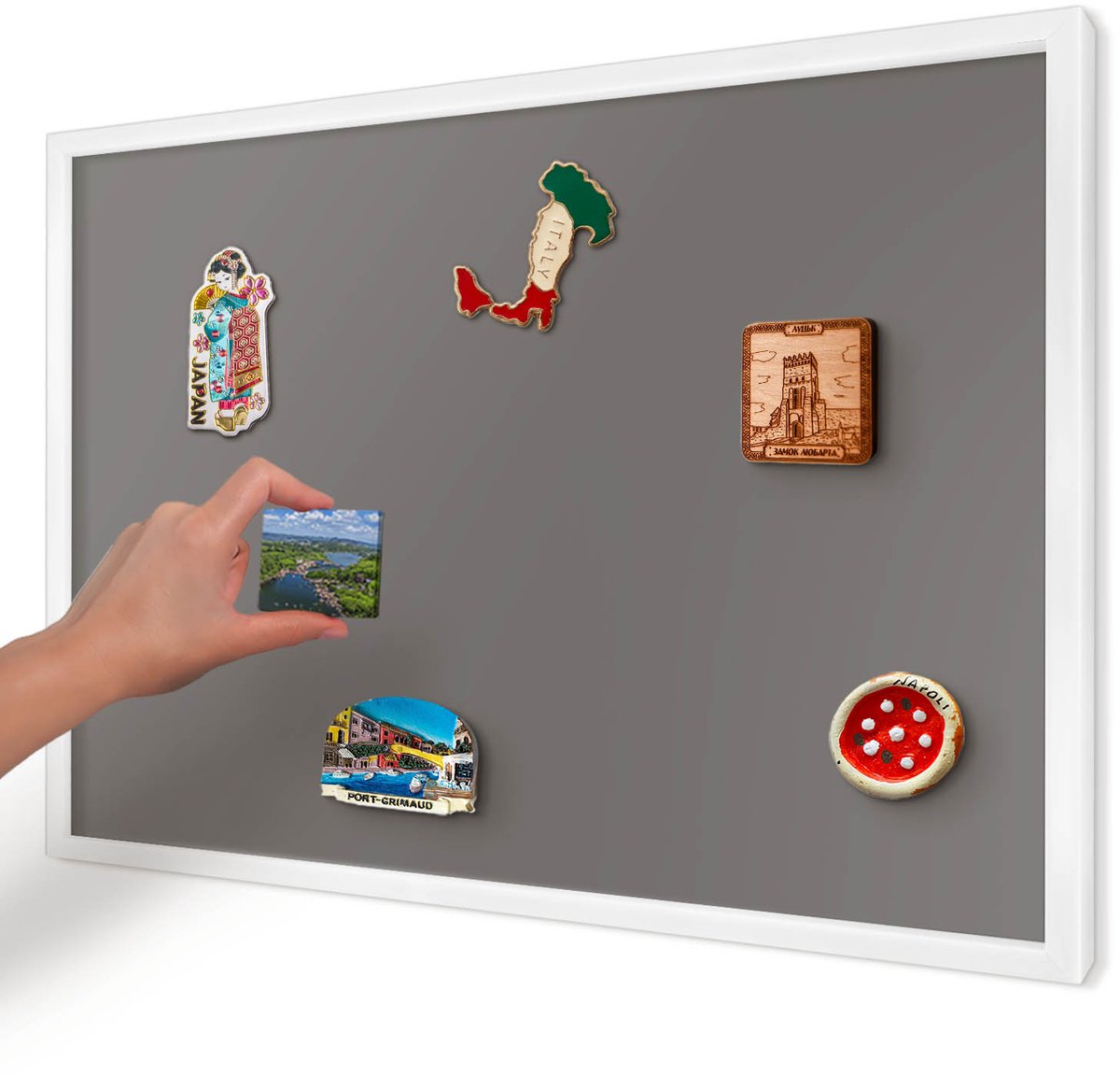 Artprintcave Grijs Magneetbord mit Witte Lijst - 60x40 cm - Donkergrijs Bord Voor Magneten - Minimalist Memobord Keuken - Achtergronden En Patronen