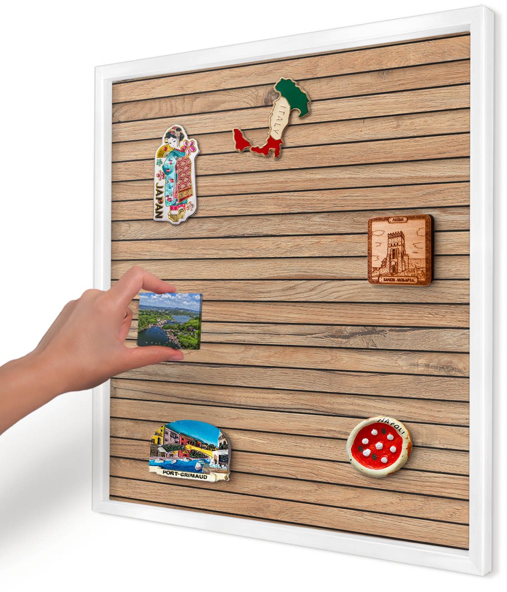 Artprintcave Bruin Magneetbord mit Witte Lijst - 50x50 cm - Houten Planken Magneetbord Voor Keuken - Rustiek Magnetisch Bord Voor Magneten - Texturen