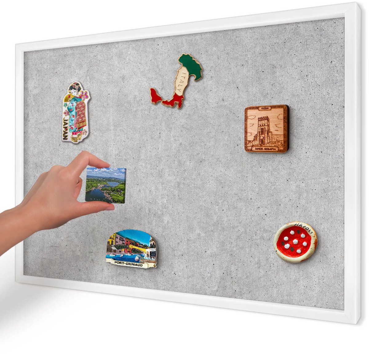 Artprintcave Grijs Magneetbord mit Witte Lijst - 60x40 cm - Grijze Textuur Magnetisch Bord Voor Magneten - Minimalist Magneet Bord mit Frame - Texturen