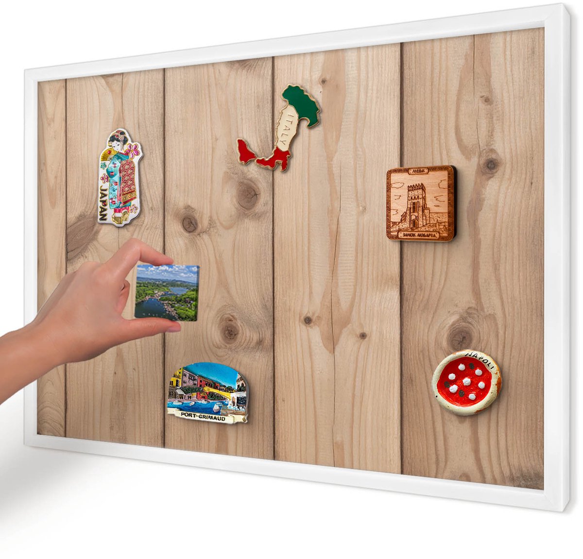 Artprintcave Beige Magneetbord mit Witte Lijst - 60x40 cm - Houtstructuur Magneetbord Voor Foto's - Rustiek Notitiebord - Texturen