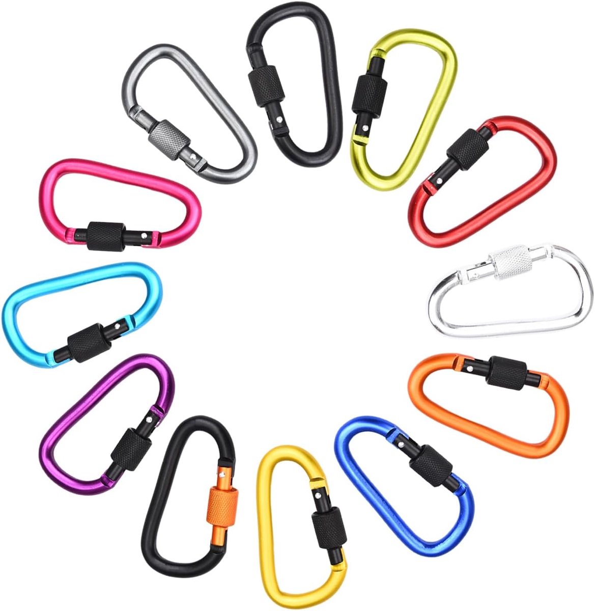 SnelShoppen - Multi-Color Aluminium Karabijnhaken met Schroefsluiting - Compacte Reis & Kampeer Essentials voor Sleutelhanger, Buitenavonturen en Vrou