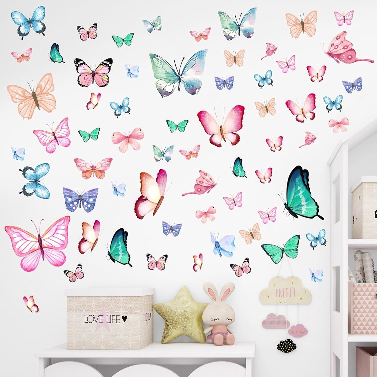 SnelShoppen - 3x Vlinder Muur Tattoo Nachtlamp Roze | Zelfklevende Wandstickers voor Kinderkamer, Meisjeskamer, Woonkamer, Badkamer en Slaapkamer (30