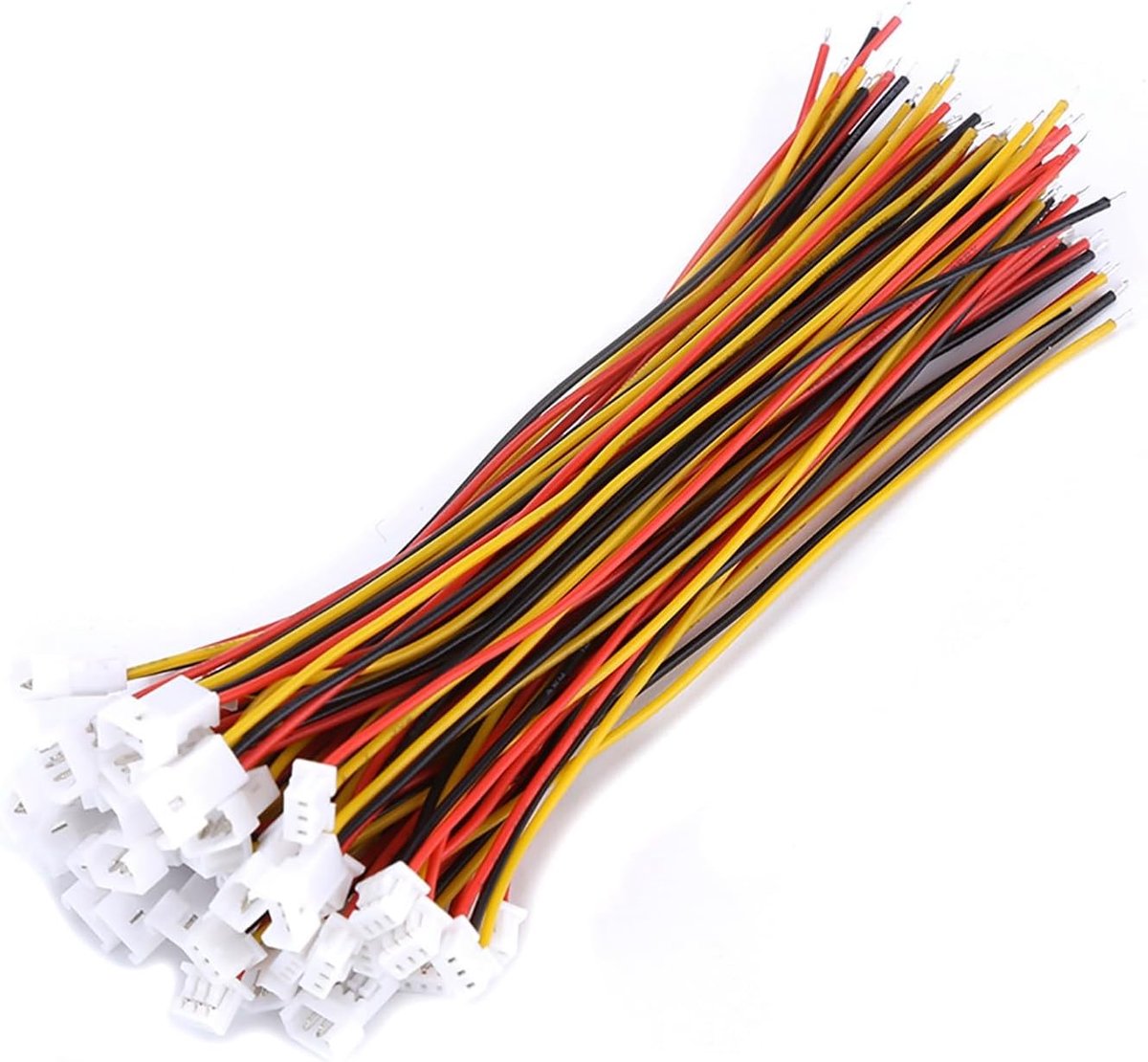 SnelShoppen - 20 Stuks 1.25mm 3-Pin Stekkers met 100mm Kabel voor PCB-bord - Hoogwaardige PVC Verbinding - Rood, Zwart, Geel - Ideaal voor Elektronica