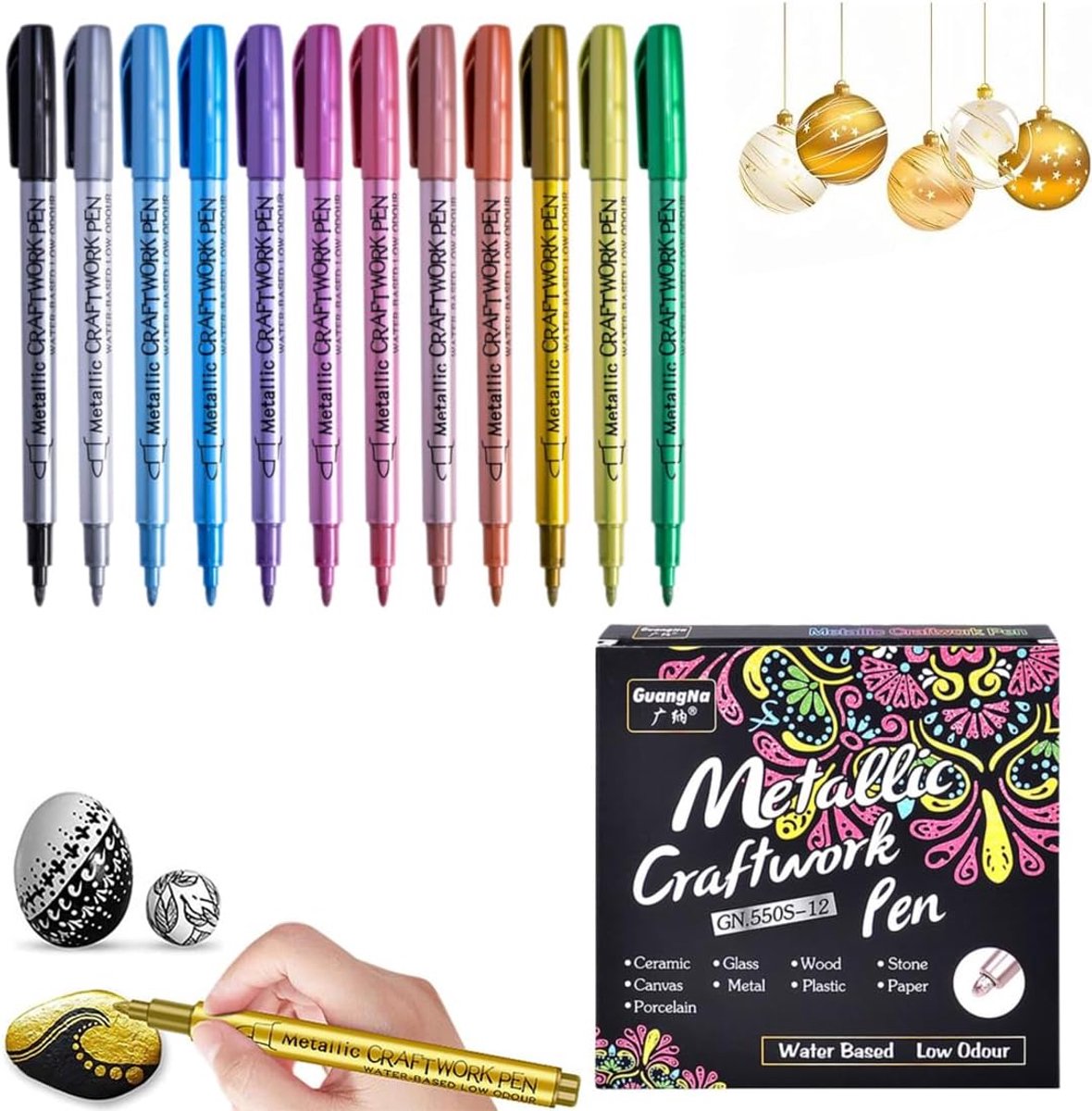 SnelShoppen - Metallic Marker Pens Set van 12 Viltstiften - Gouden Permanente Markers - Multikleur Metaal Stiften voor Uitnodigingen, Fotoalbums, Gast