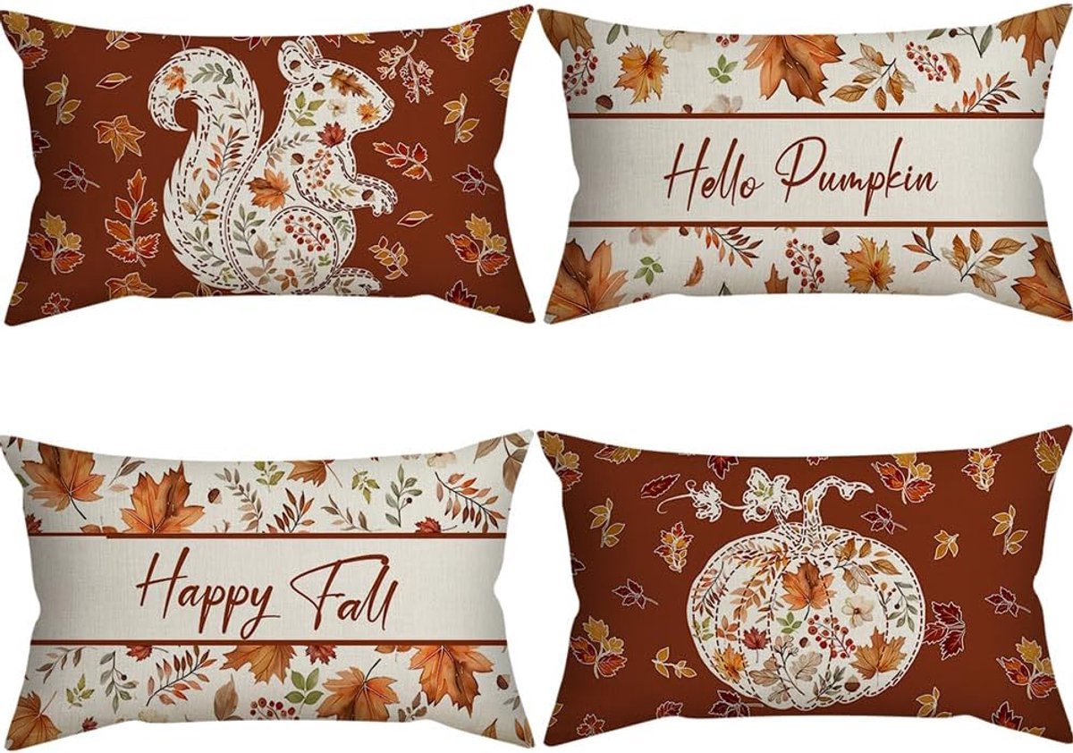 SnelShoppen - 4 Kussenhoezen voor Herfst, 30 x 50 cm, Kussenhoezen voor Bank, Buiten, Woonkamer, Slaapkamer, Decoratieve Kussens