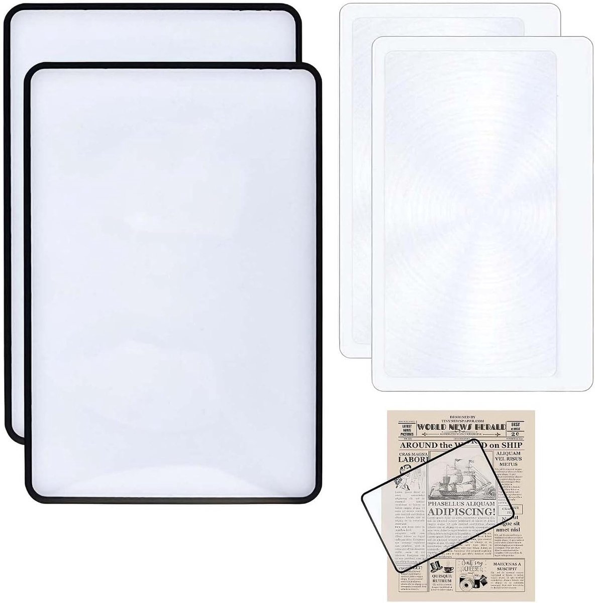 SnelShoppen - Vergrootglas Set - 3x Vergroting, Rectangulaire Vorm, 12x18cm & 8.5x5.5cm, Duurzaam Plastic, Lichtgewicht & Draagbaar, Ideaal voor Lezen