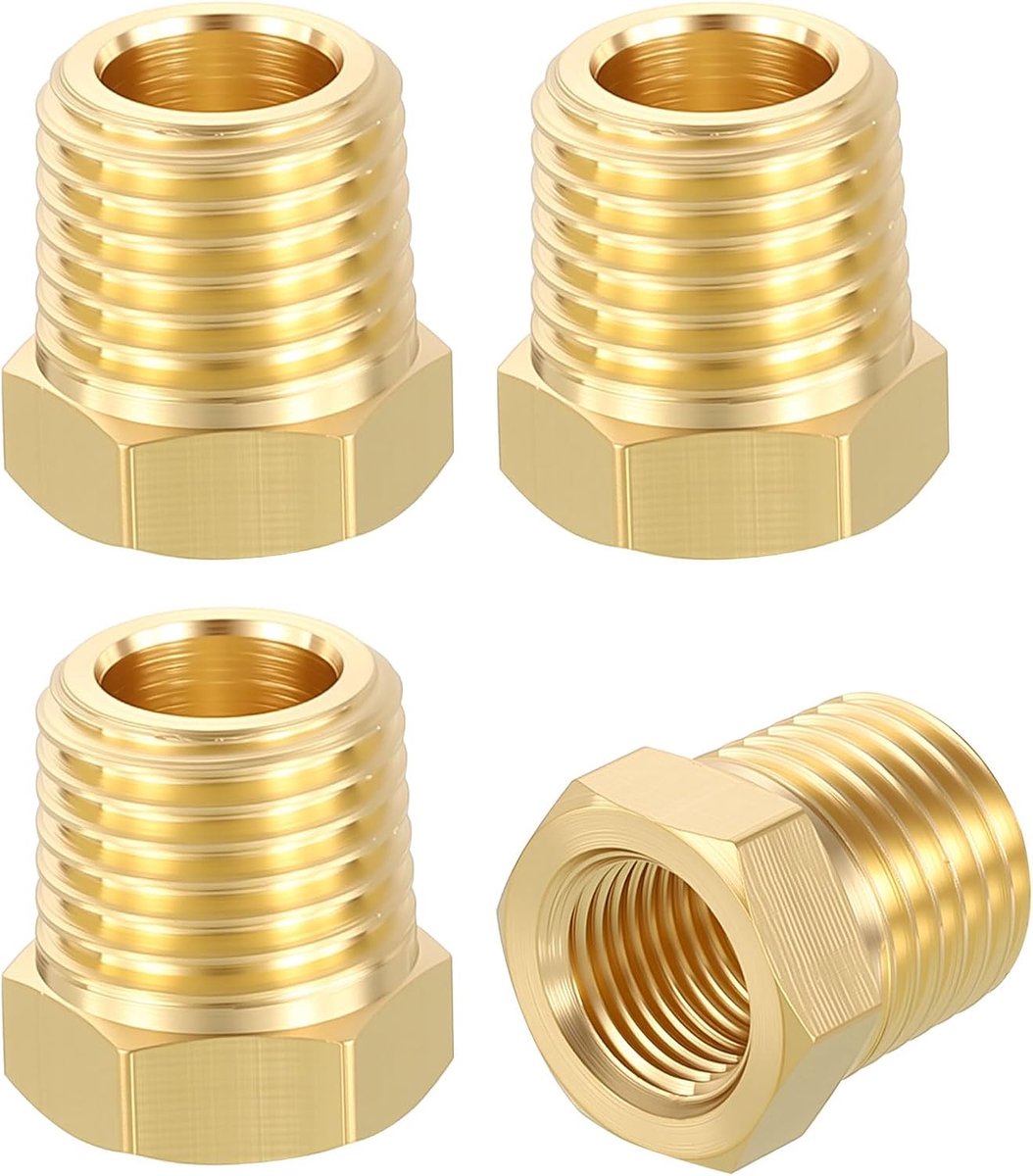 SnelShoppen - 4 Packs Messing Pijpfittingen, 1/4" Mannelijk NPT naar 1/8" Vrouwelijk NPT Reducer, Hoogwaardige Kwaliteit voor Water- en Luchtleidingen