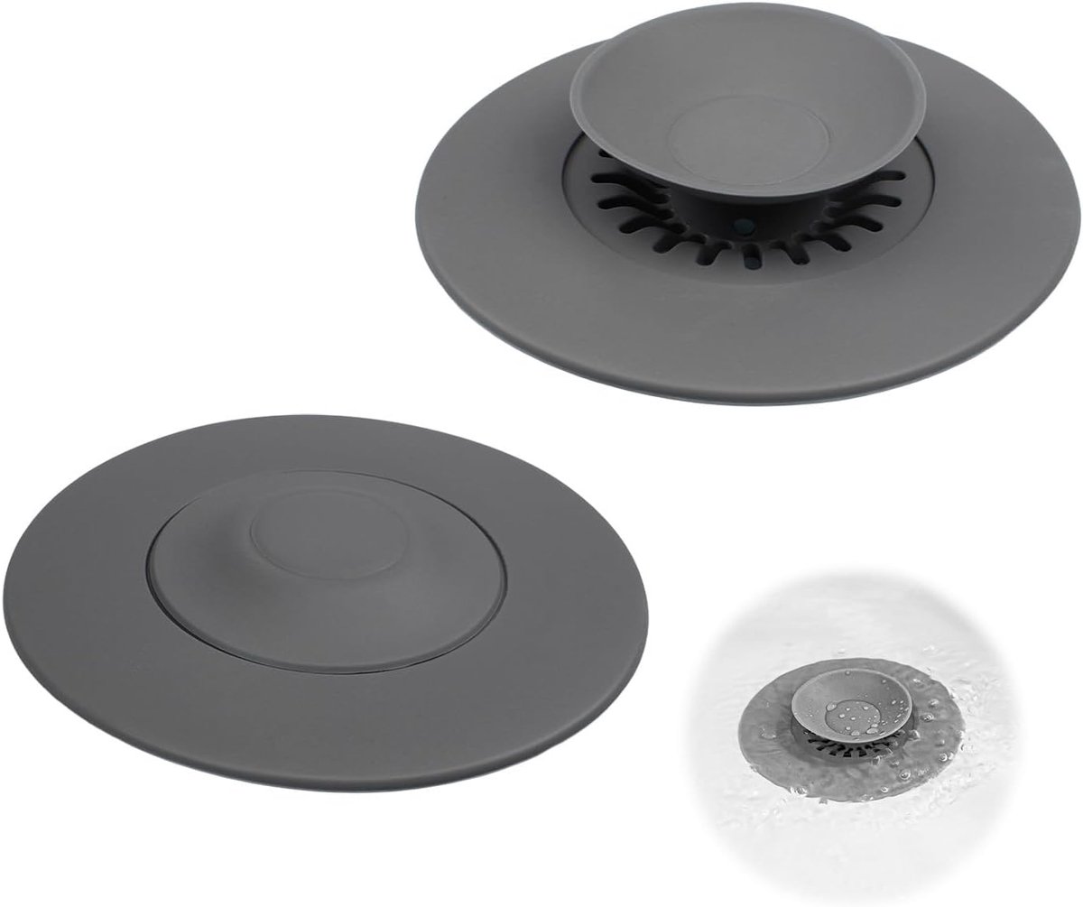 SnelShoppen - Drain Stopper met Zeef, 2 Stuks Siliconen Stoppers voor Bad en Wasbak, Universele Afvoerstop tegen Haar, Praktische Afvoerstop voor Keuk