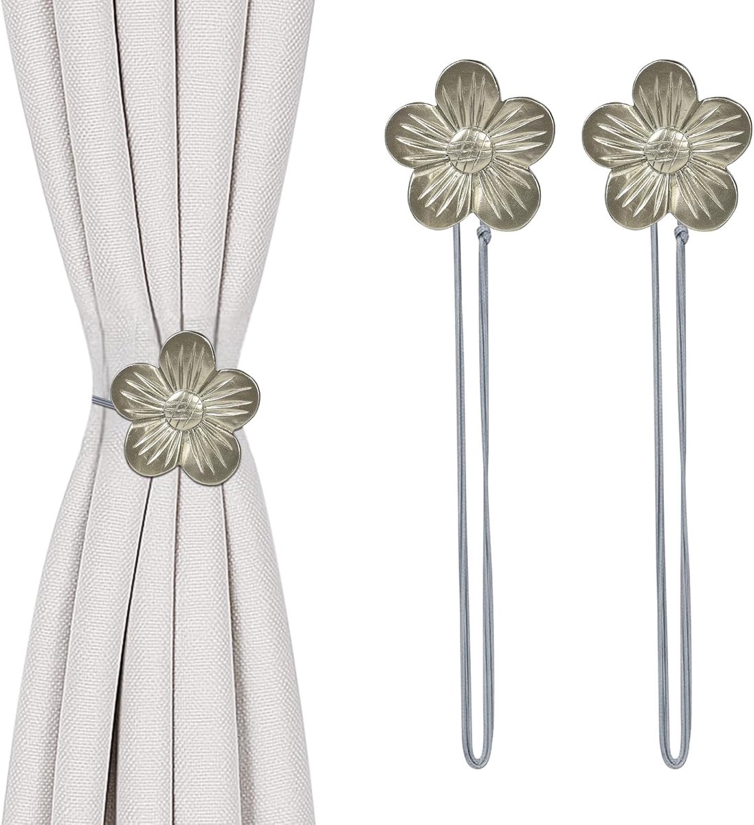 SnelShoppen - Set van 2 Magnetische Bloemgordijnen met Bindruggen | Krachtige Magneten | Verstelbare Koord | 5 Kleuren voor Woonkamer, Slaapkamer en B