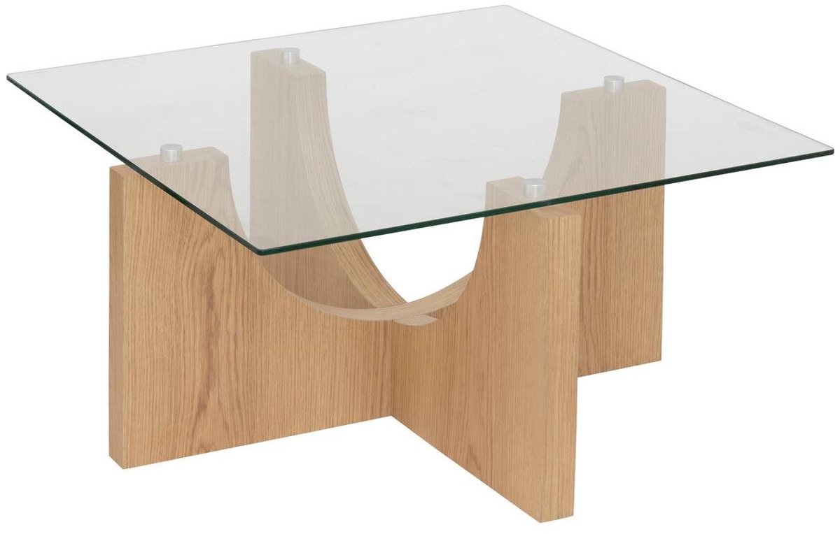 Vierkante salontafel van hout en glas ETINI