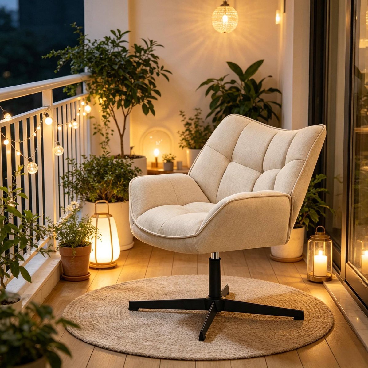 MODENUIT Fauteuil 67 x 68 x 80,5 cm - 360 Graden Draaibaar - Voor Woonkamer En Slaapkamer - Stof Beige