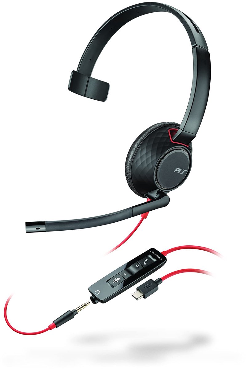 SnelShoppen - Bedrade Hoofdband Headset voor Oproepen en Muziek - USB Type-C - Zwarte en Rode Kleur - Ideaal voor Thuiswerk en Kantoor