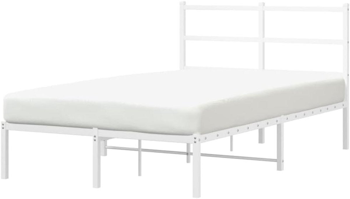 Metalen Bedframe - Bed met Hoofdeinde - Slaapkamer Inrichten - Robuuste Constructie - 120x200 cm - Wit
