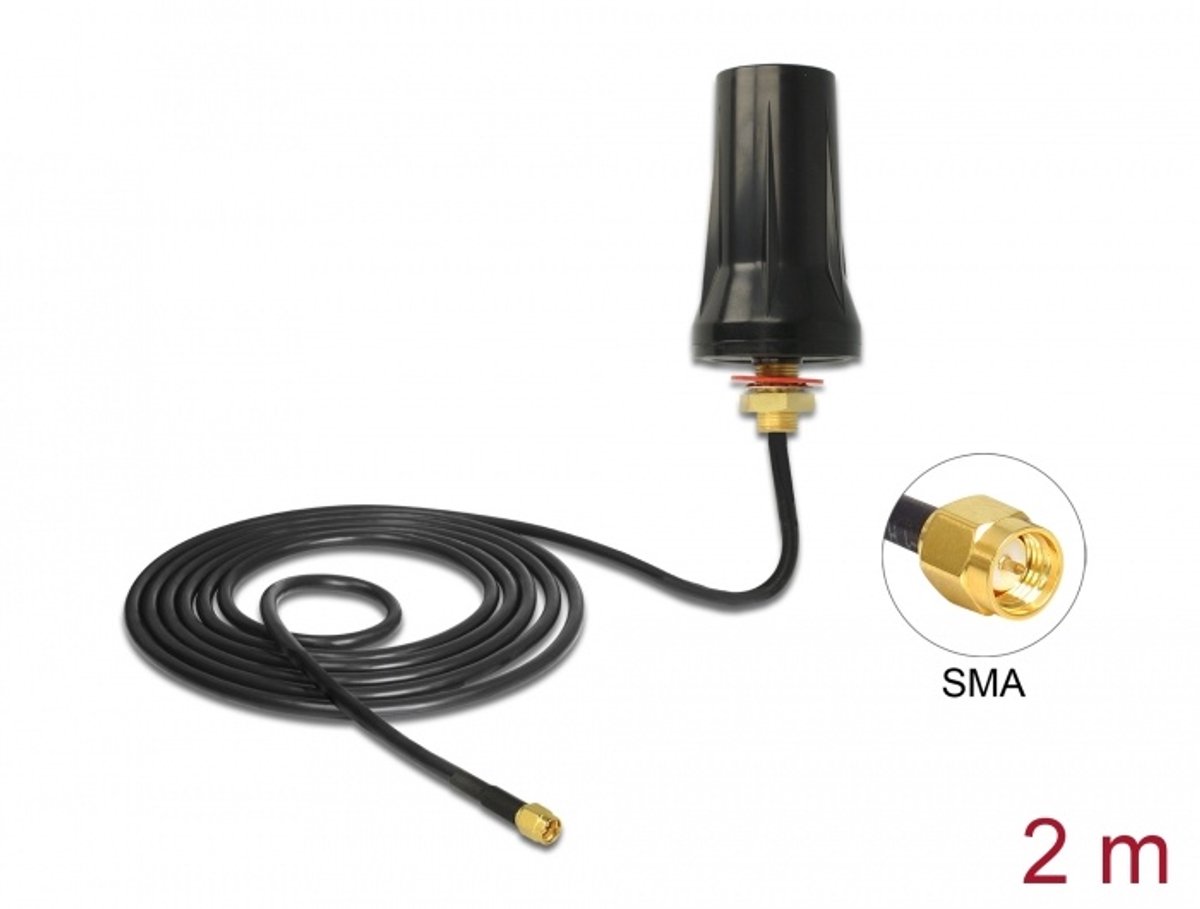 Delock ISM 433 MHz Antenna SMA plug 2 dBi omnidirectional black roof mount outdoor