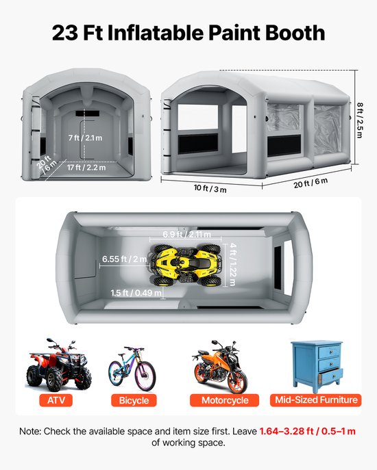 VEVOR Opblaasbare Spuitcabine 6x3x2,5 m Spuitcabine Verftent Grijs, met 550W & 750W Ventilator, Actieve Koolstoffiltratie, PVC Raam voor ATV, Motorfiets & Middelgroot Meubilair, Draagbaar van Vevor — afbeelding 5