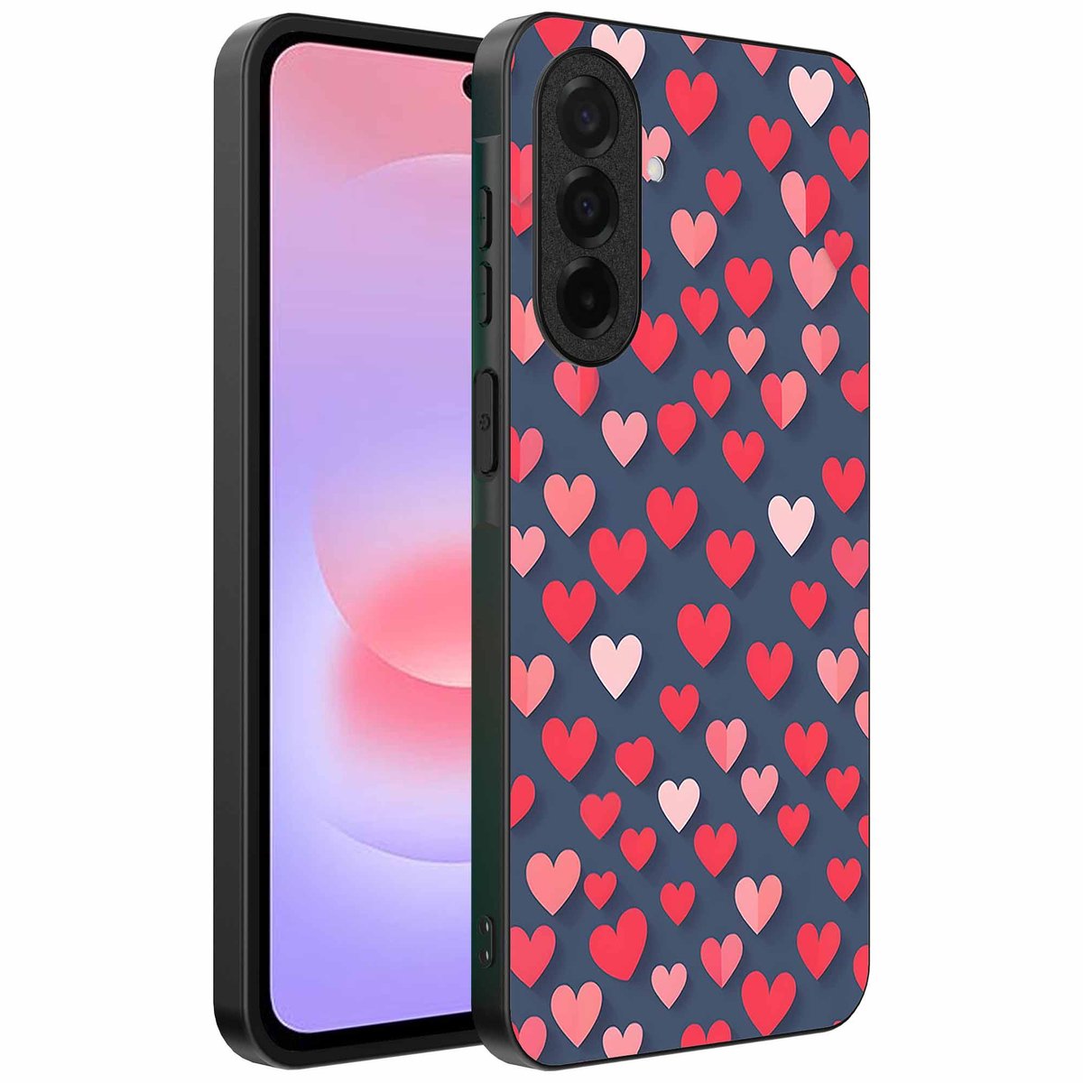 Geschikt voor Samsung Galaxy A37 Telefoonhoesje met Roze en Rode Hartjes Opdruk - TPU Backcover Case With Rosé and Red Heart Design - Smartphonica geschikt voor Samsung Galaxy A37