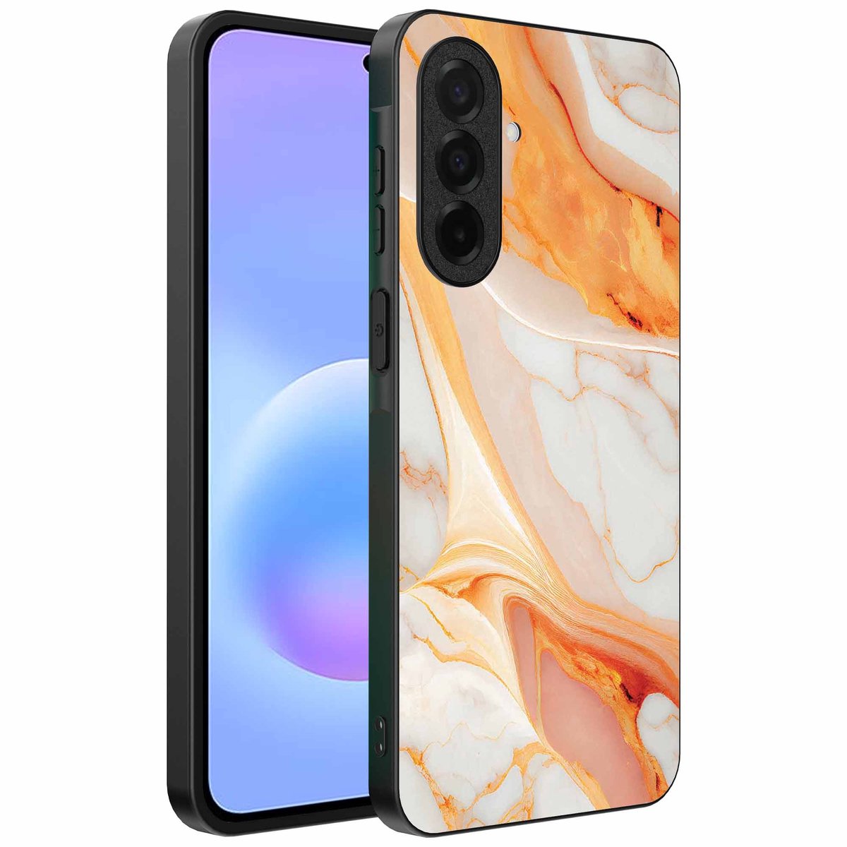 Geschikt voor Samsung Galaxy A57 Telefoonhoesje met marmer opdruk - TPU backcover case marble design - Oranje - Smartphonica geschikt voor Samsung Galaxy A57