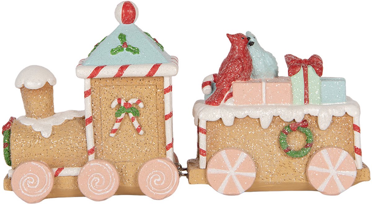 Clayre & Eef Kerstdecoratie Beeld Trein 23x5x12 cm Bruin Kunststof