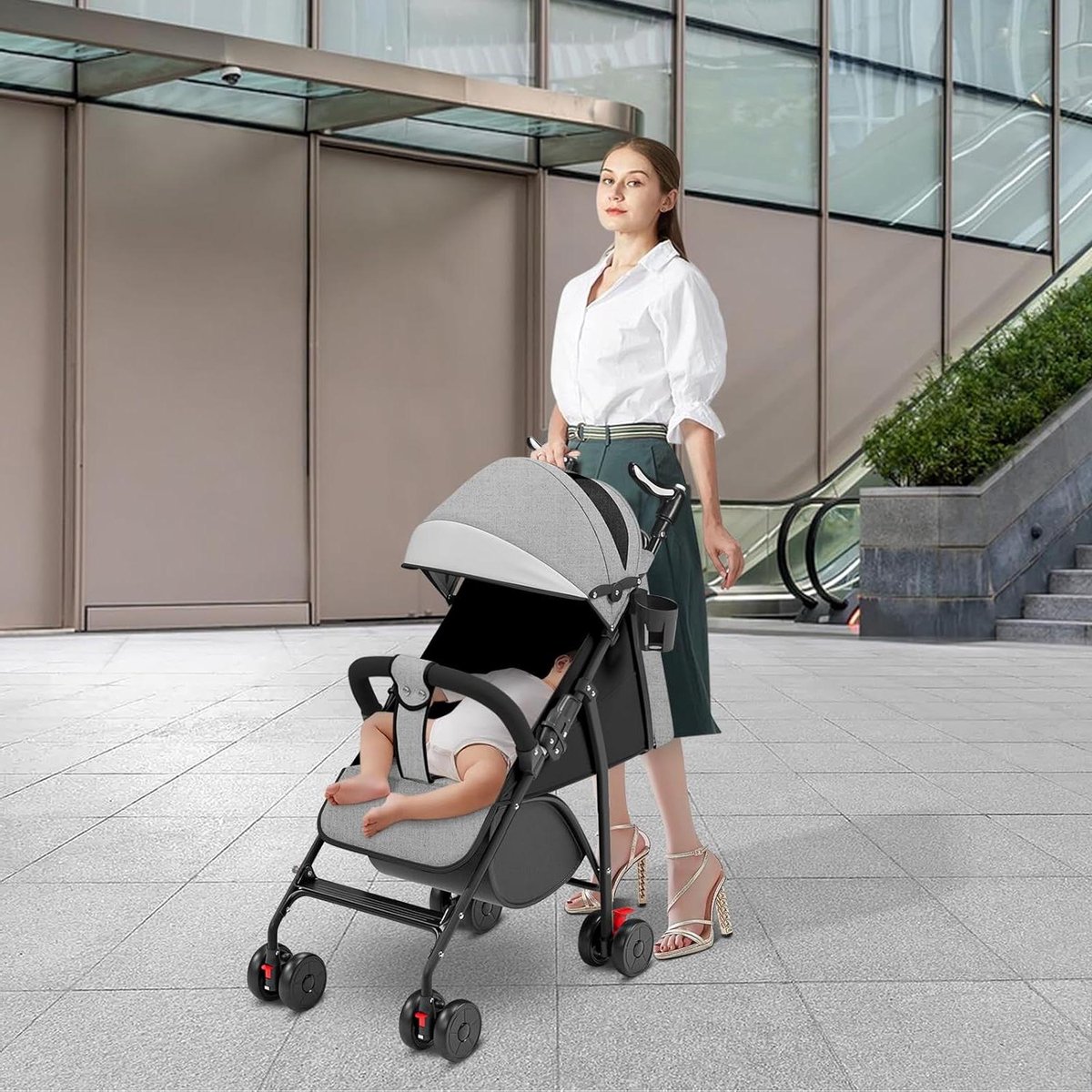 Kinderwagen - Buggy Reiswieg - Veilig Reizen - Opvouwbaar Lichtgewicht - 47 x 72 x 97 cm - Grijs