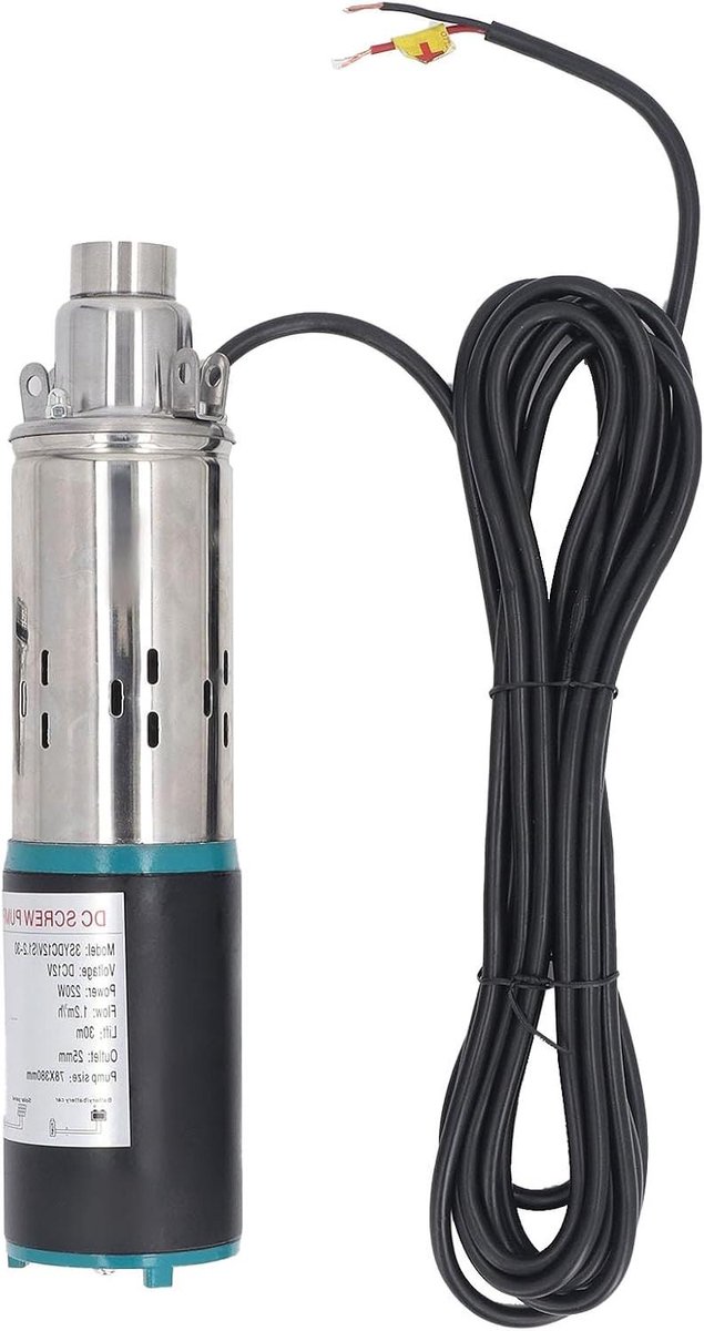 Dompelpomp RVS - Schroefpomp Waterpomp - Irrigatie Thuis - Zonne- en Batterij-Aangedreven - 30 meter Kop - Zilver