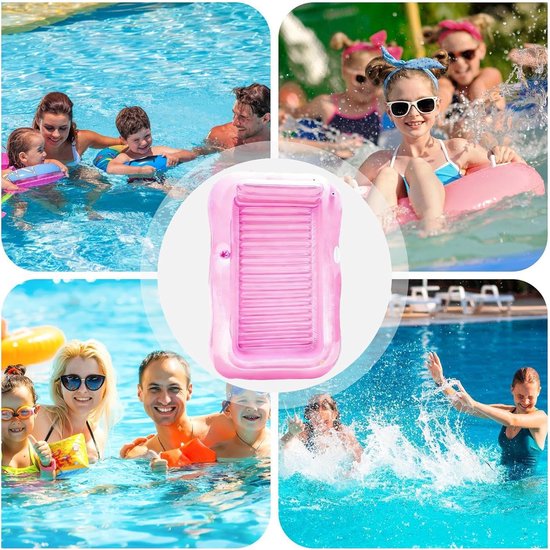 Opblaasbaar Zwembadvlot - Drijvend Loungebed - Water Ontspanning - Ingebouwde Watersproeier - 208x130cm - Roze — afbeelding 2