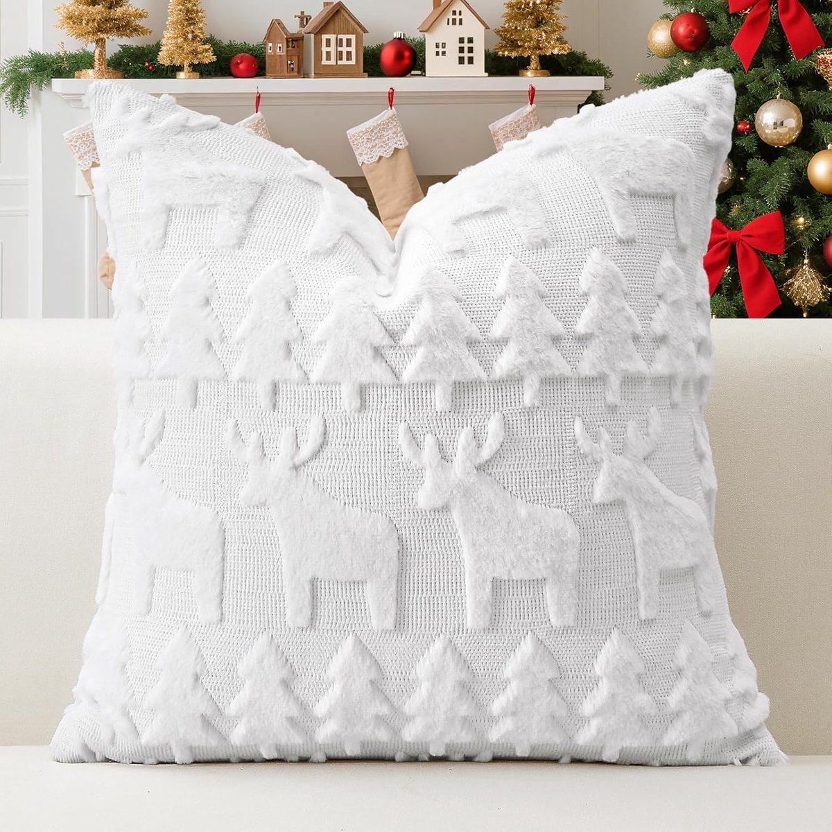 Zachte Pluche Kussenhoezen van Wol, Decoratieve Kussens voor Bank en Slaapkamer, Kerst Kussenhoezen 55 x 55 cm