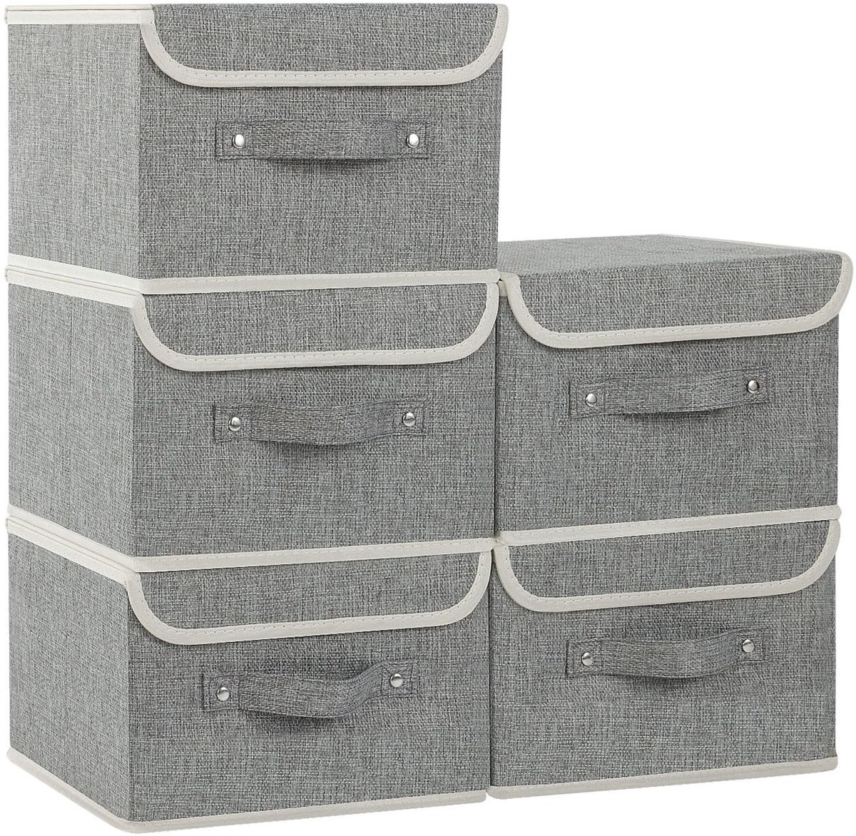 Omgoods - Set van 5 Opvouwbare Opbergdozen met Deksel, 26x20x17 cm, Grijs