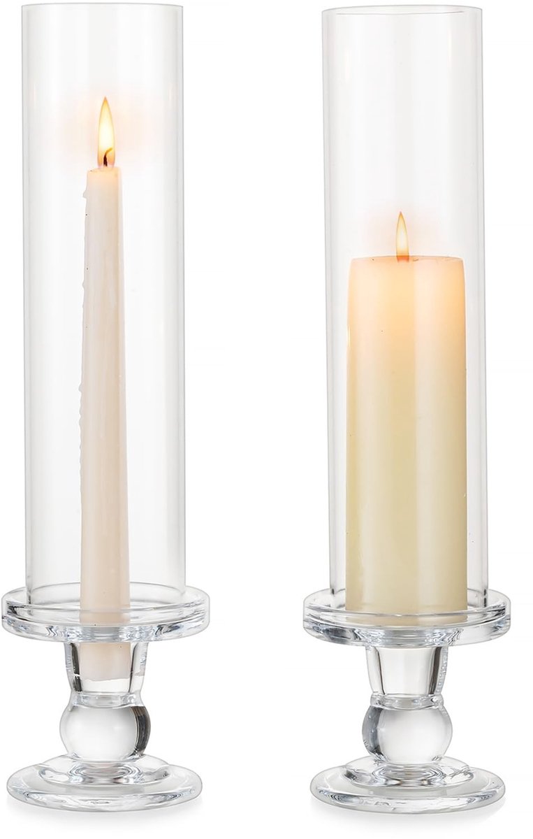 Omgoods - Set van 2 Glazen Kaarsenhouders voor Tafel en Decoratie