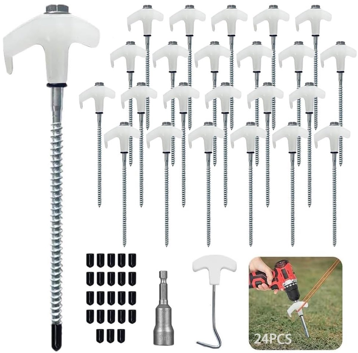 Omgoods - Set van 24 Stevige Camping Haringen met Gereedschap