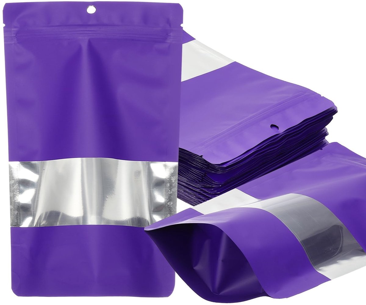 Omgoods - 60 Stuks Resealable Stand Up Pouch Bags voor Voedselopslag, 7.8 x 11.8 Inch, Paars
